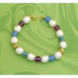 Vintage Multicolored Pearls Beaded Bracelet 8 inch by Avon - W21